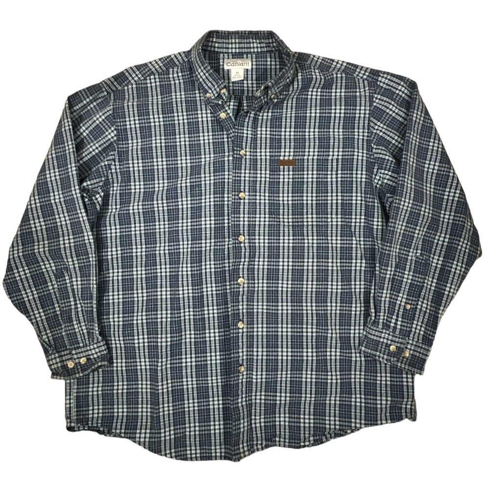 Carhartt Men's Heavyweight Blue Plaid Flannel Long Sleeve Shirt Size XL